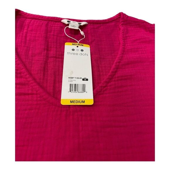 NWT three dots Hot Pink Medium Flutter Sleeve Blouse - Picture 8 of 8